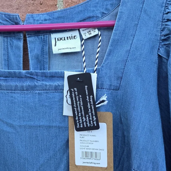 Joanie Ruby Square Neck Denim Midi Dress Size 6 Artsy Boho - Picture 4 of 7